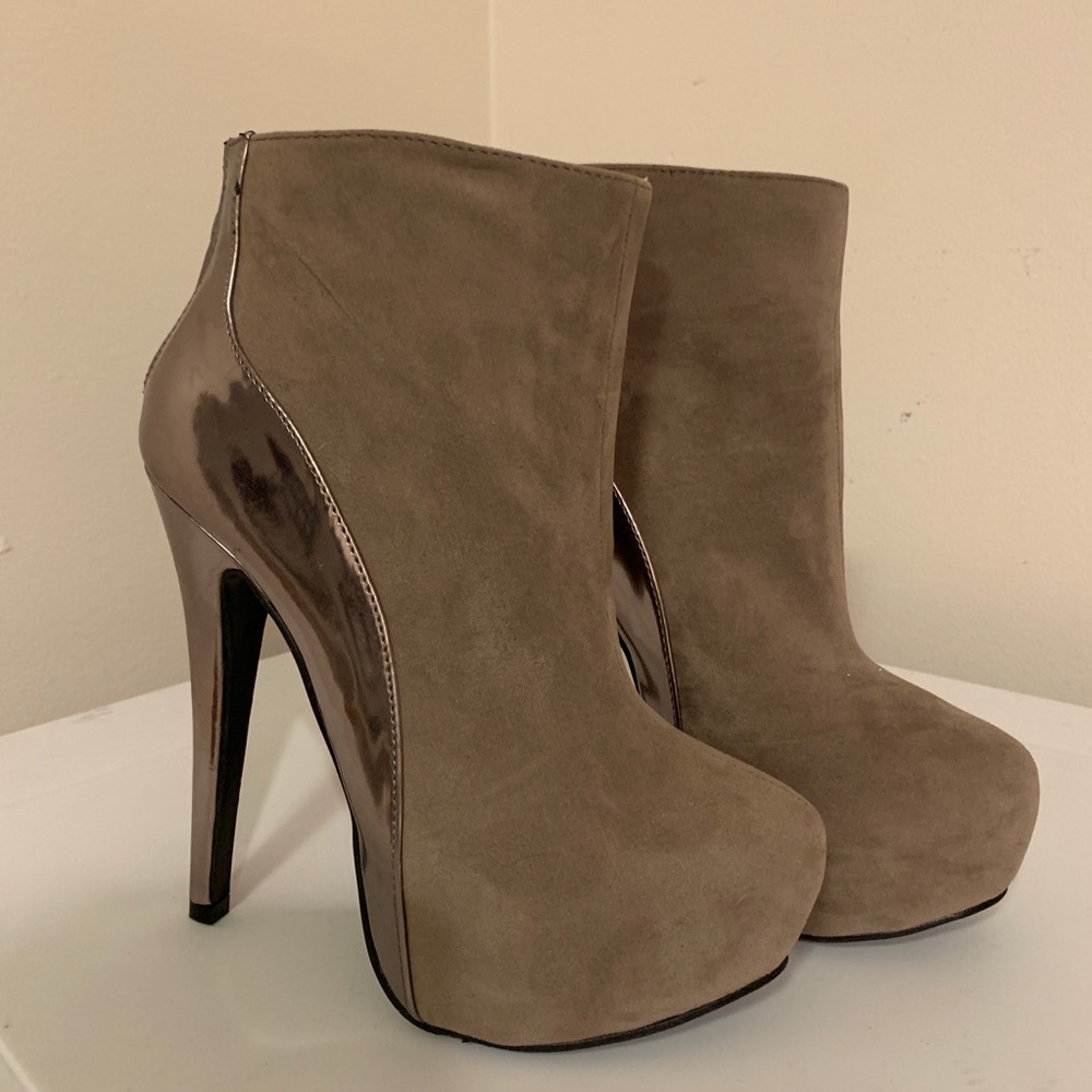 Grey high heeled booties